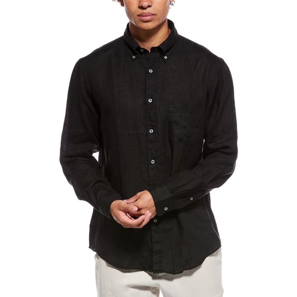 Brooks Brothers Mens Sport Fit Linen Shirt, Black